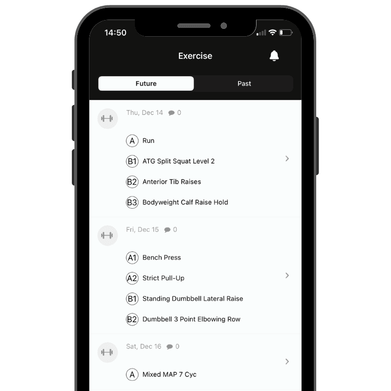 Depicting the coachRx app and your daily workout schedule